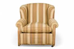French Victorian Style Gold and Beige Striped Upholstered Armchair with Custom F - 4657640
