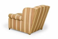 French Victorian Style Gold and Beige Striped Upholstered Armchair with Custom F - 4657642