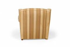 French Victorian Style Gold and Beige Striped Upholstered Armchair with Custom F - 4657643