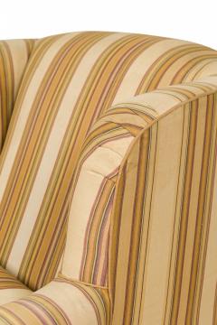 French Victorian Style Gold and Beige Striped Upholstered Armchair with Custom F - 4657648