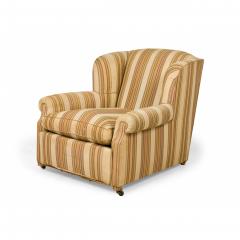 French Victorian Style Gold and Beige Striped Upholstered Armchair with Custom F - 4708802