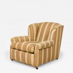 French Victorian Style Gold and Beige Striped Upholstered Armchair with Custom F - 4708887