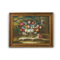 French Victorian Style Oil on Canvas Painting Titled Still Life 3  - 4654002