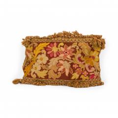 French Victorian Style Rectangular Pink and Green Floral Tapestry Throw Pillow - 4720772
