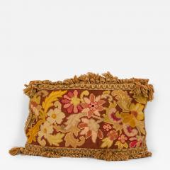 French Victorian Style Rectangular Pink and Green Floral Tapestry Throw Pillow - 4720773