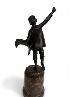 French Victorian bronze of a boy selling newspapers on a marble plinth - 4665929