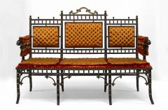 French Victorian faux bamboo design ebonized and gilt trimmed settee - 701734