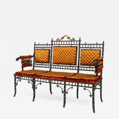 French Victorian faux bamboo design ebonized and gilt trimmed settee - 702672