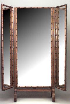 French Victorian faux bamboo maple 3 way triptych cheval mirror - 709665