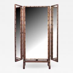 French Victorian faux bamboo maple 3 way triptych cheval mirror - 711748