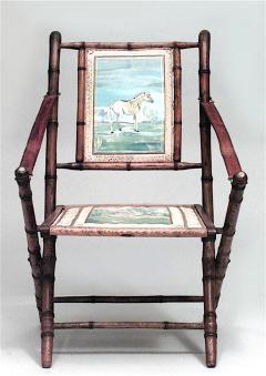 French Victorian oak faux bamboo campaign design folding arm chair - 691013
