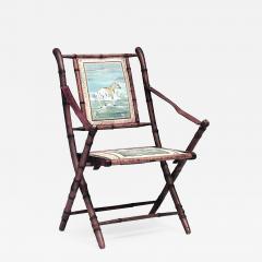 French Victorian oak faux bamboo campaign design folding arm chair - 691367