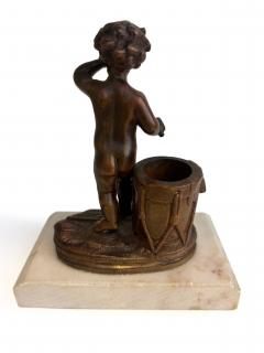 French Victorian small bronze cupid standing next to a drum - 4673655