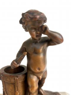 French Victorian small bronze cupid standing next to a drum - 4673658