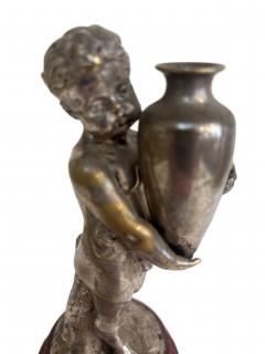 French Victorian small silver plate bronze cupid hold urn by L KLEY - 4671561