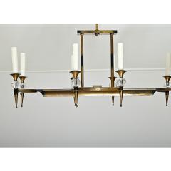 French Vintage Brass Glass Linear Chandelier - 4223579