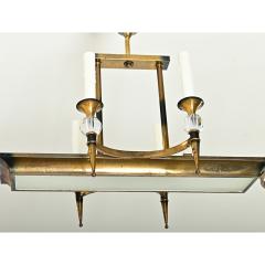 French Vintage Brass Glass Linear Chandelier - 4223581