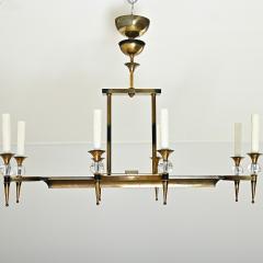 French Vintage Brass Glass Linear Chandelier - 4223582