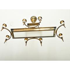 French Vintage Brass Glass Linear Chandelier - 4223603