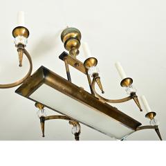 French Vintage Brass Glass Linear Chandelier - 4223605