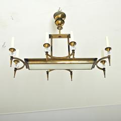 French Vintage Brass Glass Linear Chandelier - 4223609