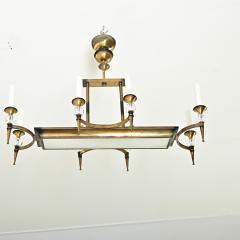 French Vintage Brass Glass Linear Chandelier - 4223610
