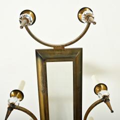 French Vintage Brass Glass Linear Chandelier - 4223611