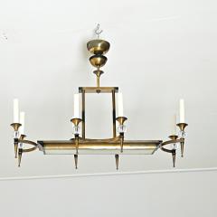 French Vintage Brass Glass Linear Chandelier - 4223633