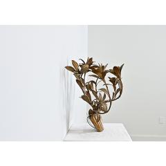 French Vintage Gilded Metal Basket of Flowers Wall Sconce - 4612042