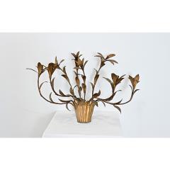 French Vintage Gilded Metal Basket of Flowers Wall Sconce - 4612043