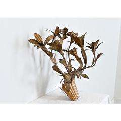 French Vintage Gilded Metal Basket of Flowers Wall Sconce - 4612048