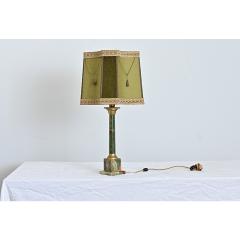 French Vintage Green Onyx Table Lamp with Custom Shade - 4558299