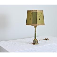 French Vintage Green Onyx Table Lamp with Custom Shade - 4558309
