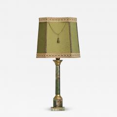 French Vintage Green Onyx Table Lamp with Custom Shade - 4584046