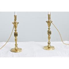 French Vintage Pair of Brass Candlestick Lamps - 4645618