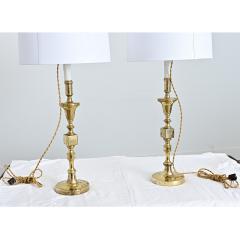 French Vintage Pair of Brass Candlestick Lamps - 4645620