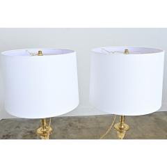 French Vintage Pair of Brass Candlestick Lamps - 4645621