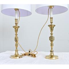 French Vintage Pair of Brass Candlestick Lamps - 4645622