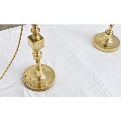 French Vintage Pair of Brass Candlestick Lamps - 4645623