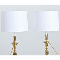 French Vintage Pair of Brass Candlestick Lamps - 4645640
