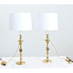 French Vintage Pair of Brass Candlestick Lamps - 4645643