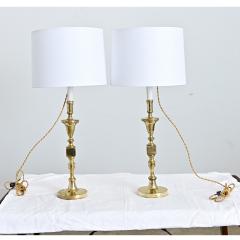 French Vintage Pair of Brass Candlestick Lamps - 4645644