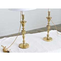French Vintage Pair of Brass Candlestick Lamps - 4645645