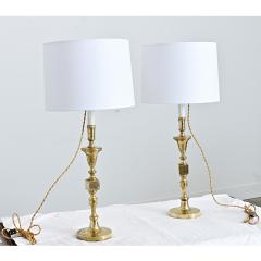 French Vintage Pair of Brass Candlestick Lamps - 4645646