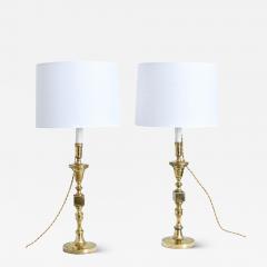 French Vintage Pair of Brass Candlestick Lamps - 4702526