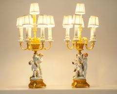French Vintage Porcelain and Brass Candelabra Lamps - 314517
