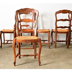 French Vintage Set of 8 Rush Seat Oak Dining Chairs - 4482268