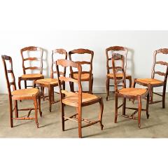 French Vintage Set of 8 Rush Seat Oak Dining Chairs - 4482279