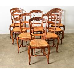 French Vintage Set of 8 Rush Seat Oak Dining Chairs - 4482280