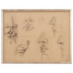 French Vintage Set of 9 Framed Figure Study Sketches - 2951137